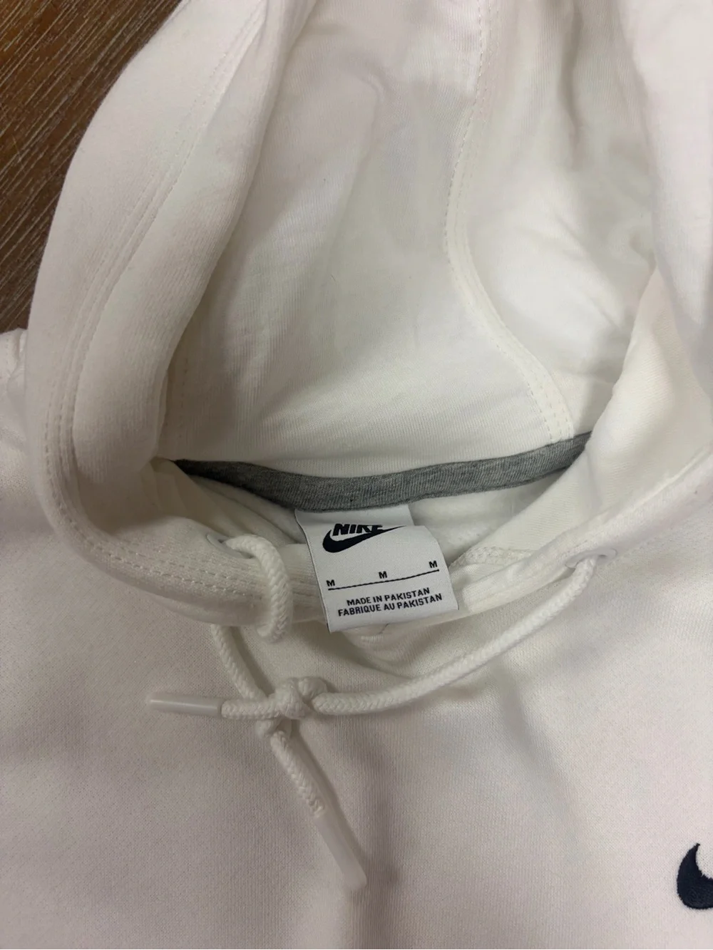 Nike Men’s White Crewneck Hoodie with Black Swoosh